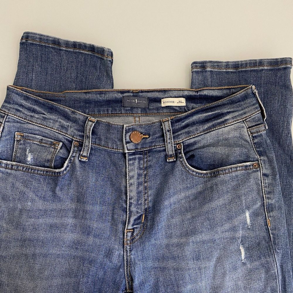 Jacob Davis Women's Jeans Sexy Boyfriend Size 27 Distressed Medium‎ Wash